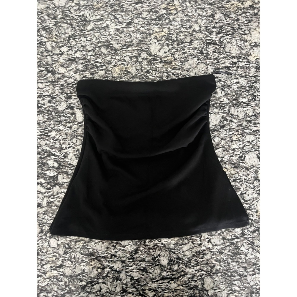 Emerson Jang Ruched Taffeta Bustier Top Womens Large Black Strapless Classic